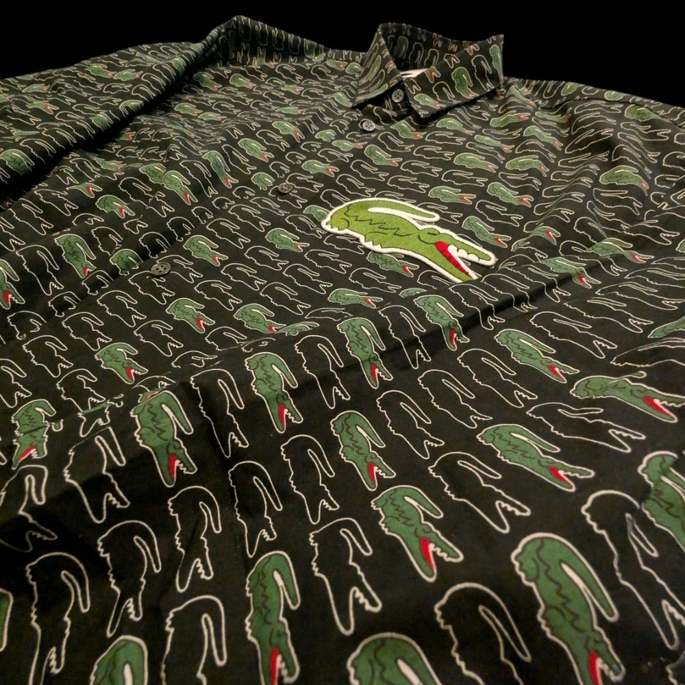 Lacoste Black and Green Crocodile Pattern Shirt